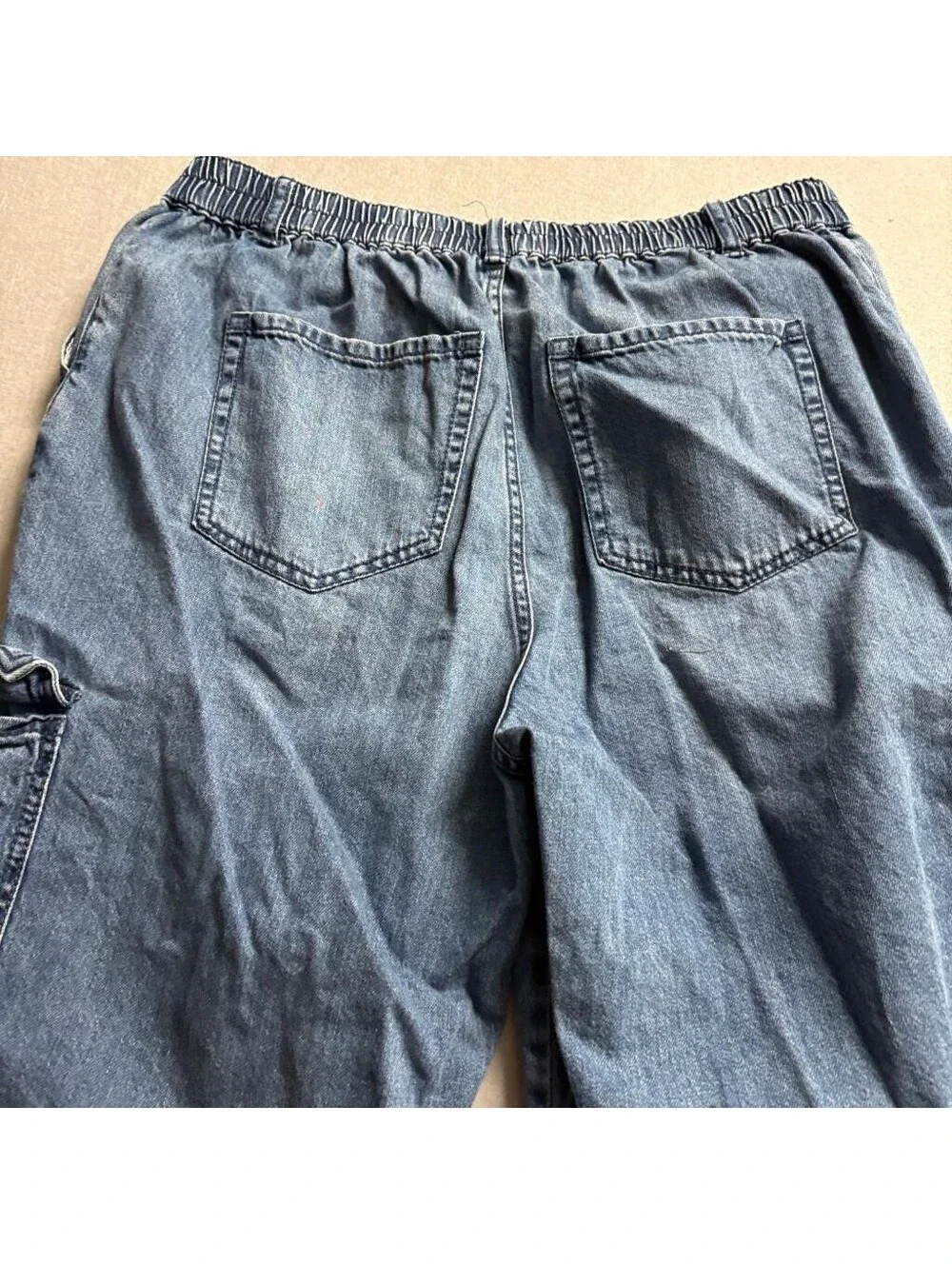Ava & Viv Cargo Jeans Womens 16 Blue Denim Wide Leg Elastic Waist Utility Pants